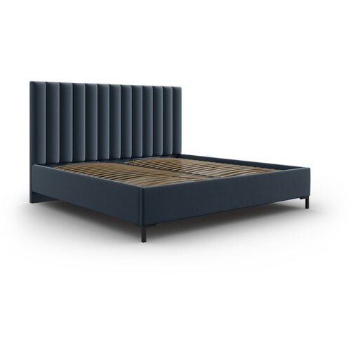 Mazzini Beds Temno modra oblazinjena zakonska postelja s prostorom za shranjevanje z letvenim dnom 180x200 cm Casey – Cene