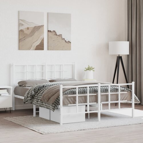  The Living Store Kovinski posteljni okvir z vzglavjem in vznožjem bel 135x190 cm - Posteljni Okvir, (21527894) Slike