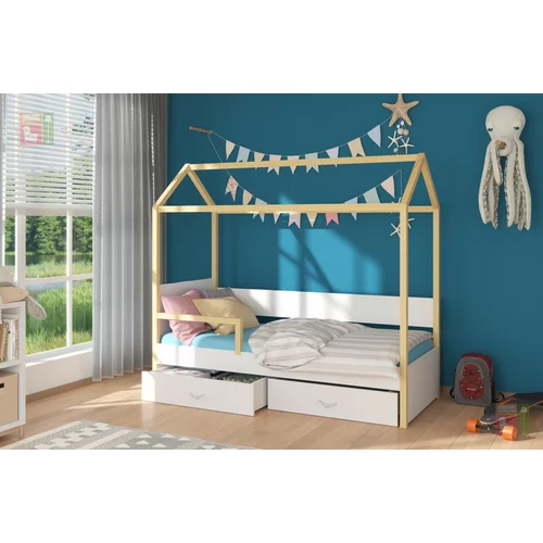 ADRK Furniture Otroška postelja Otello z ograjico - 80x180 cm - bor/bela