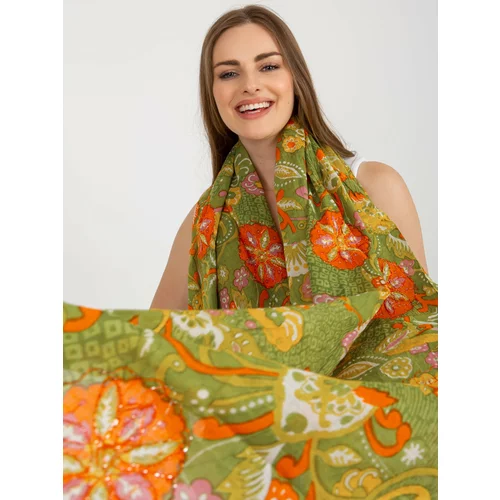 Fashion Hunters Light green cotton scarf with print