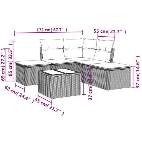VidaXL 6-dijelni set vrtnih sofa od poliratana s jastucima smeđi Slike