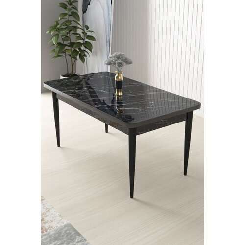 Hanah home trpezarijski sto Arp, 110 × 71 cm, ploča u dekoru crnog mermera, crne noge Cene
