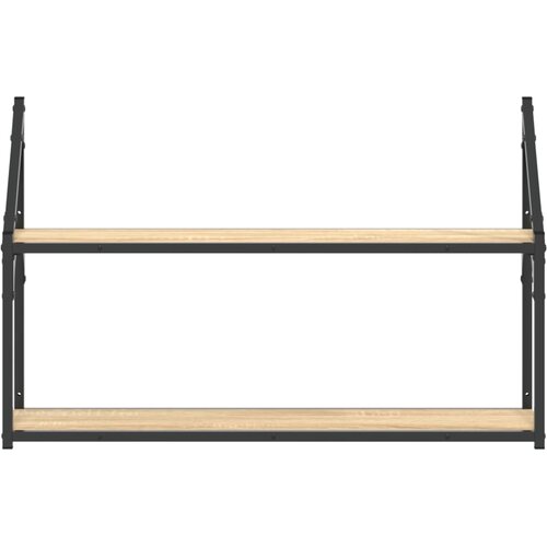  Zidne police 2 razine boja hrasta 80x21x51 cm konstruirano drvo Slike