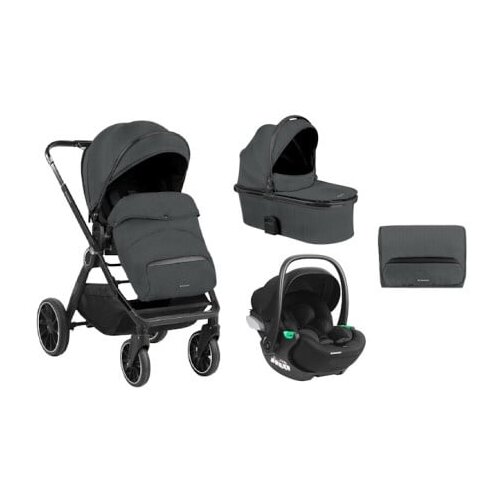 Kikka Boo kolica TIFFANY dark grey premium set 3in1 sa tvrdom korpom i autosedi&amp;scaron;tem I-TRAIL I-SIZE black Slike