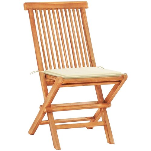 VidaXL 3-dijelni bistro set s krem jastucima od masivne tikovine Slike