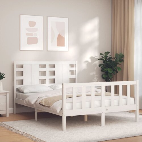 VidaXL Posteljni okvir z vzglavjem bel 120x200 cm trden les Slike