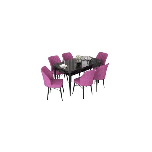Hanah home set trpezarijski sto i 6 stolica nef black marble purple Cene