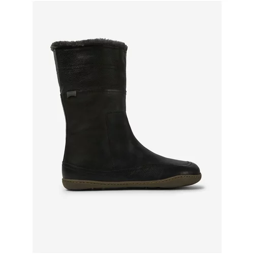 Camper Black Women's Leather Boots with Fur Patty - Women