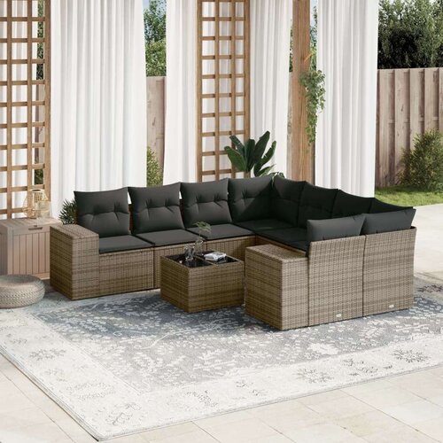  9-dijelni set vrtnih sofa od poliratana s jastucima sivi Slike