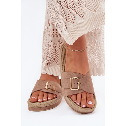 Boto Women's Platform Sandals With Gold Buckle Dark Beige Selira Cijene