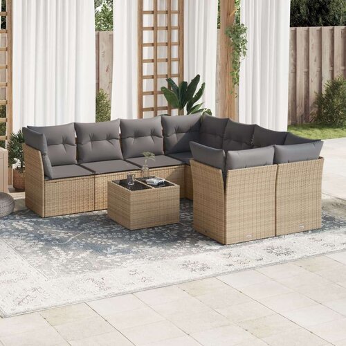  9-dijelni set vrtnih sofa s jastucima bež od poliratana Slike
