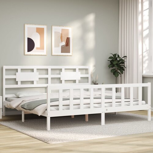 vidaXL Posteljni okvir z vzglavjem bel 200x200 cm trden les Cene