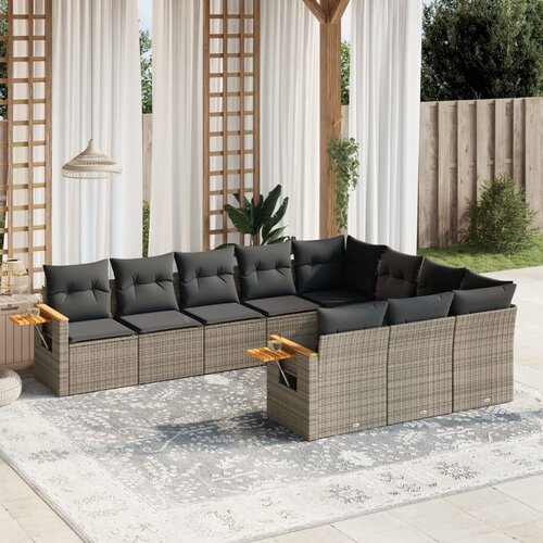 vidaXL 10-dijelni set vrtnih sofa od poliratana s jastucima sivi Cijene
