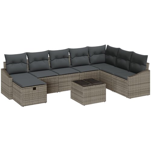 vidaXL 9-dijelni set vrtnih sofa s jastučićima Siva Poly Rattan Cene