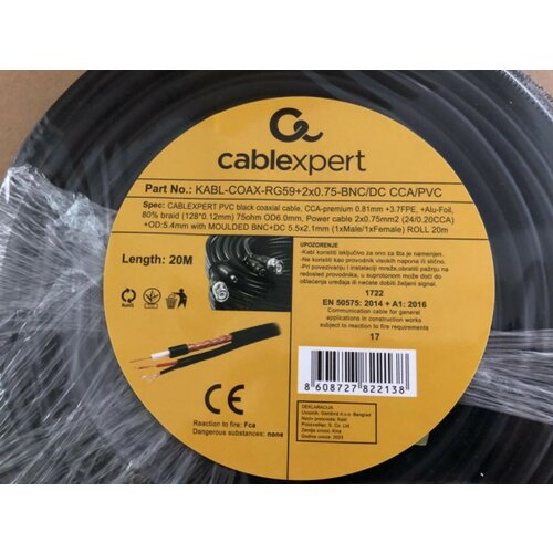 Gembird KABL-COAX-RG59+2X0.75-BNC/DC-20M gotov krimpovan kabl za video nadzor sa bnc+dc krajevima cca 20m Cene
