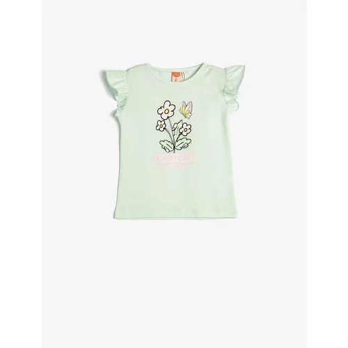Koton T-Shirt Crew Neck Sleeveless Ruffle Floral Print Cotton