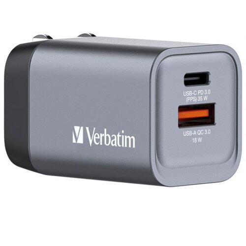  PUNJAČ PUTNI ZA MOBITELE I TABLETE GAN 1XUSB-C/PD 35W/1XUSB-A QC 3.0 (EU/UK/US) VERBATIM 32200 Slike