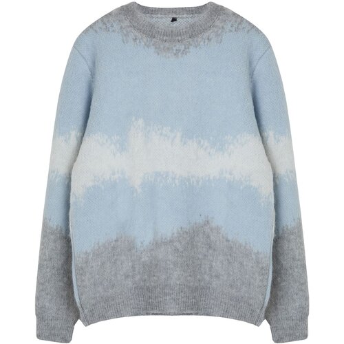 Trendyol Limited Edition Blue Regular Crew Neck Ethnic Knitwear Sweater Slike