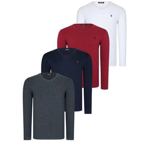 Dewberry QUADRUPLE SET T8587 V-NECK MEN'S SWEATSHIRT-ANTHRACITE-NAVY-WHITE-BURGUNDY Cijene