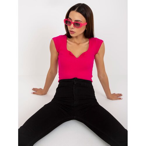 Fashion Hunters Basic fuchsia ribbed blouse with short sleeves RUE PARIS Slike