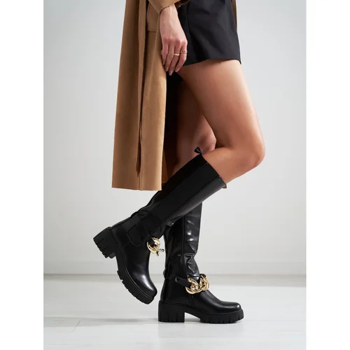 SHELOVET Black women's boots on a thick sole made of eco leather