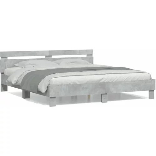  Okvir kreveta s uzglavljem siva boja betona 200x200 cm drveni