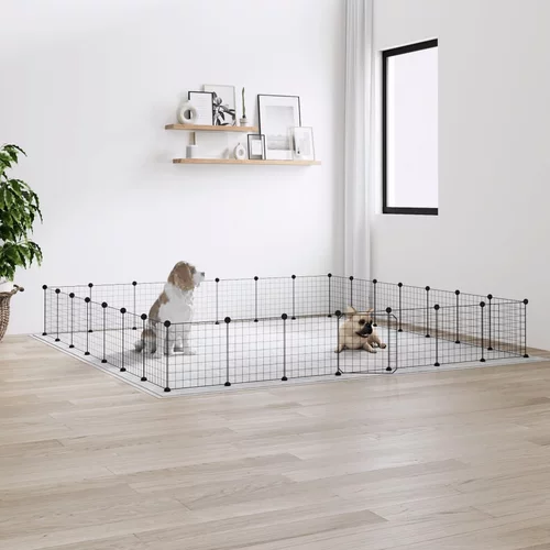 vidaXL Ograda za hišne ljubljenčke z 28 paneli črna 35x35 cm jeklo