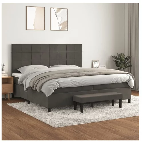  Box spring postelja z vzmetnico temno siva 200x200 cm žamet