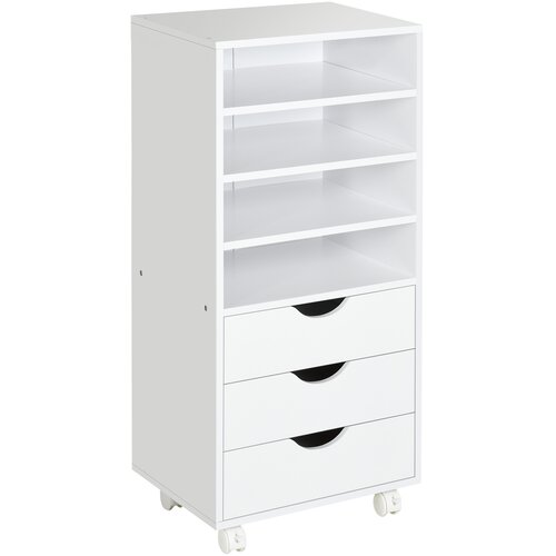 Vinsetto Pisarni&amp;scaron;ka omara s 4 kolesi, 4 policami in 3 predali iz lesa MDF bela 38 x 30 x 86,8 cm, (20745023) Slike