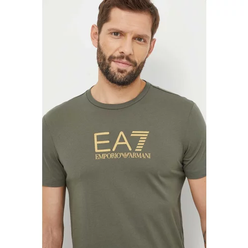 Ea7 Emporio Armani Bombažna kratka majica moški, zelena barva