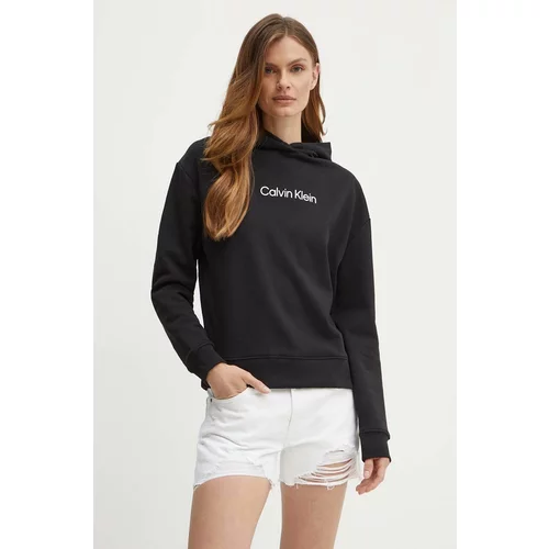 Calvin Klein Bombažen pulover ženski, črna barva, s kapuco, K20K205449