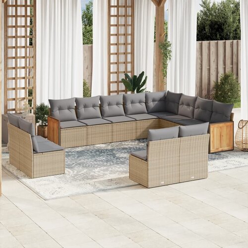 vidaXL 12-dijelni set vrtnih sofa od poliratana s jastucima bež Cijene
