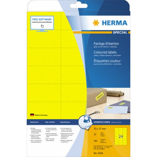 Herma etikete 70X37 A4/24 1/20 žuta ( 02H4466 ) Slike