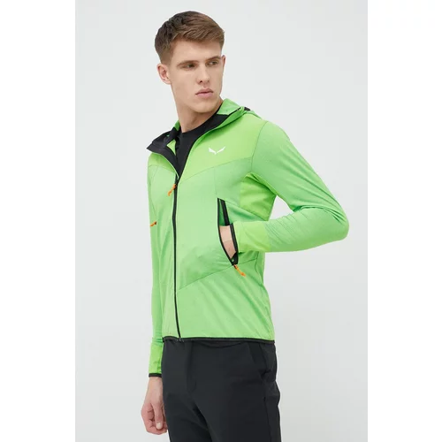 Salewa Športni pulover Agner Hybrid moški, zelena barva, s kapuco