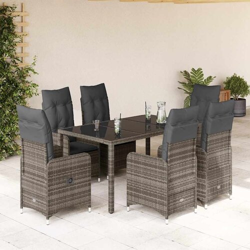  7-dijelni vrtni bistro set od poliratana s jastucima sivi Siva 150 x 90 x 75 cm Cene