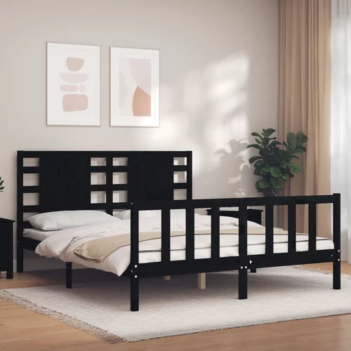 vidaXL Okvir kreveta s uzglavljem crni 160 x 200 cm od masivnog drva