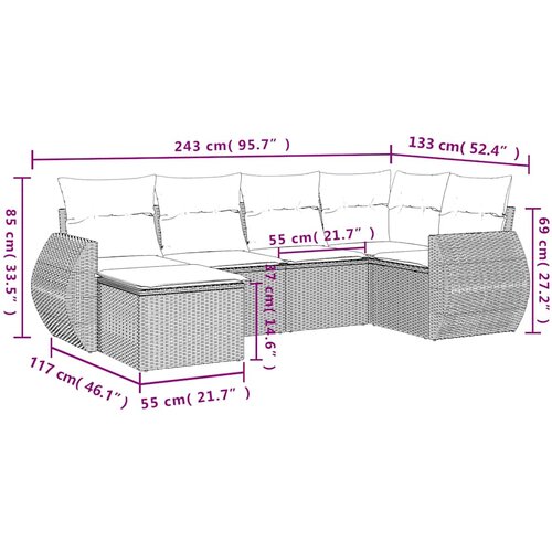  6-dijelni set vrtnih sofa od poliratana s jastucima svjetlosivi Slike