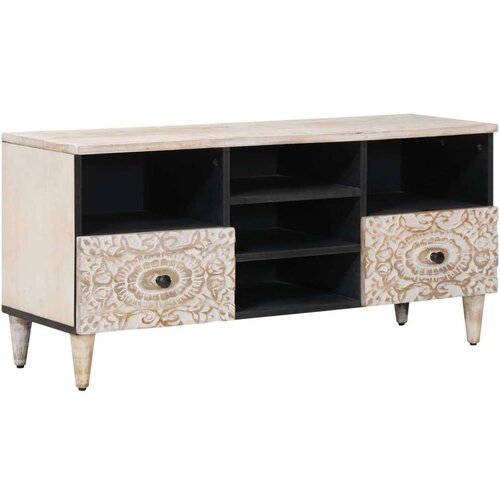 TV ormar s ladicama Bijelo 100 x 33 5 x 46 cm Čvrsto drvo manga - Bijelo Cijene