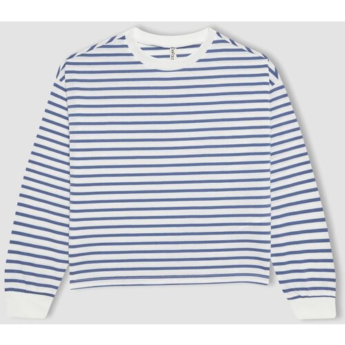 Defacto Girls' Striped Crew Neck Combed Cotton Long Sleeve T-Shirt Cene