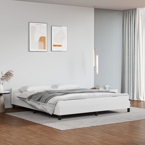 VidaXL Okvir za krevet s uzglavljem bijeli 160x200 cm od umjetne kože Slike