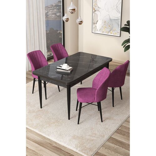 Hanah home Set Trpezarijski sto i 4 stolice Arp, Ljubičasto-crna Cene