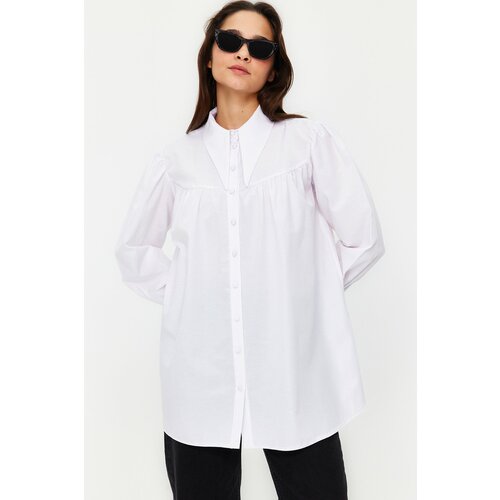 Trendyol Ecru Collar Detailed Comfy Cut Cotton Woven Shirt Slike
