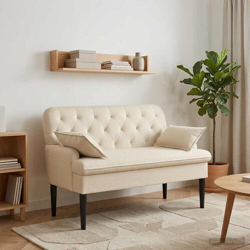 VidaXL Ljubavni kauč s gumbima Krem 111 x 68 x 80 cm Tkanina Slike