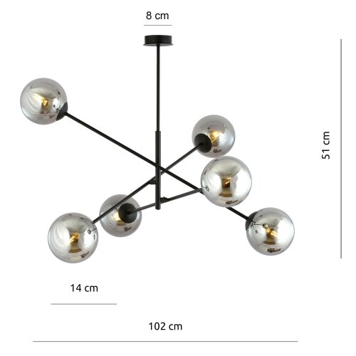  Luster na &amp;scaron;ipci LINEAR 6xE14/10W/230V crna/siva Slike
