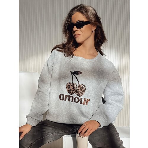 DStreet Bluza damska oversize CHERRILUXE z wisienkami szara Cene