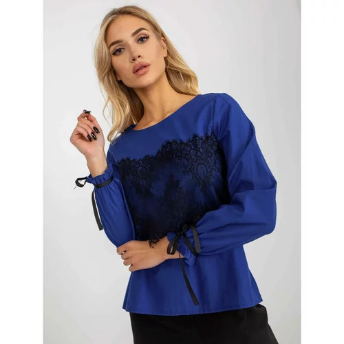 Fashion Hunters Cobalt blue formal blouse with a lace insert