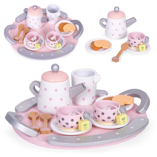 ECO TOYS Drveni set za čaj &amp;scaron;alice kuhalo za vodu 15 komada Slike