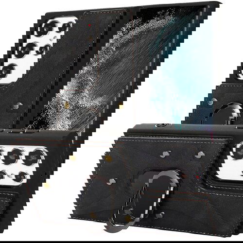 INORCO Za Samsung Galaxy S23 Ultra Rotary Kickstand usnjeno prevlečeno TPU ohi&amp;scaron;je, nosilec kartice, ovitek za telefon, (22033382) Slike