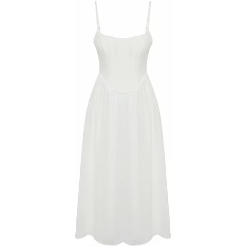 Trendyol White Waist Opening/Skater Lining Corset Detailed Tulle Elegant Evening Dress