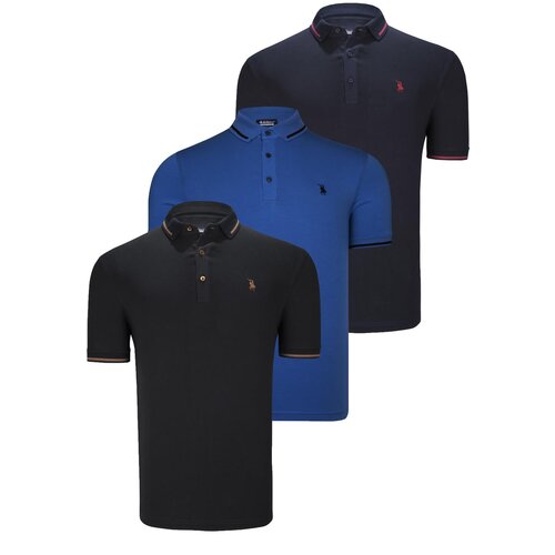 Dewberry TRIPLE SET T8586 MEN'S T-SHIRT-BLACK-NAVY-SAKS Cene